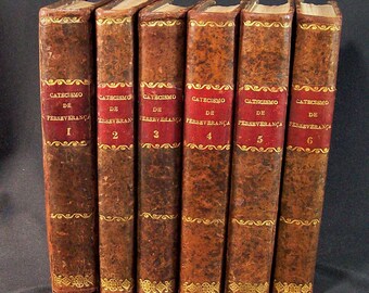 Catechism of Perseverance in Portuguese "Catecismo de Perseveranca" (Six Volumes)  by Padre J J Gaume 1853 Full Leather Binding