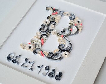 Pearl Wedding Anniversary Gift, 30th Anniversary Parents, 30th Pearl Anniversary, 25th Anniversary, Initials and wedding date framed
