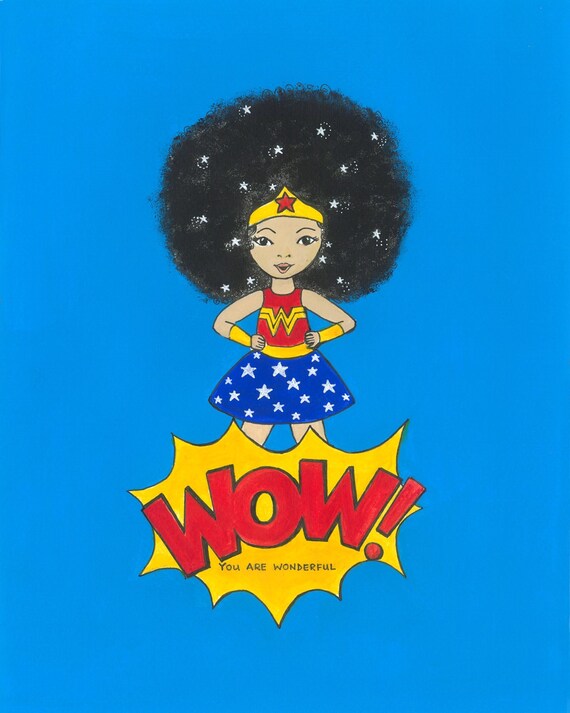 Wonder Woman Art Print Mixed Race Art Afro Girl Art For Etsy