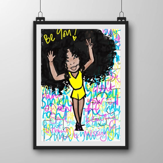 Afro girl Art Print - Teen Art - Mixed Race Girl - Art for Bi-racial girl -  Art for teens - Girl with natural curly hair - Afro hair Art