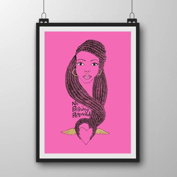 Rapunzel Art Print Afro Hair Print Art For Women With Positive Message Empowering Art For Girls Dreadlocks Natural Hair Feminist