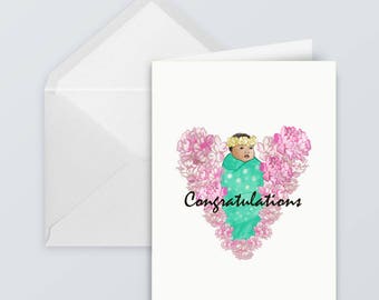 New Baby Card - Congratulations Card - Card for Mixed Race Baby - Greetings Card for Baby Girl - Biracial Baby Card - Gender Neutral Card