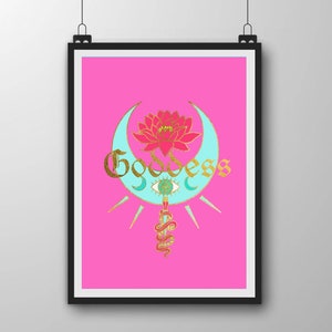 Goddess Art Print - Art for Spiritual Women - Goddess Gift - Moon - Lotus - Kundalini - Goddess Iconography - Divine Feminine Art Print
