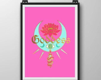 Goddess Art Print - Art for Spiritual Women - Goddess Gift - Moon - Lotus - Kundalini - Goddess Iconography - Divine Feminine Art Print