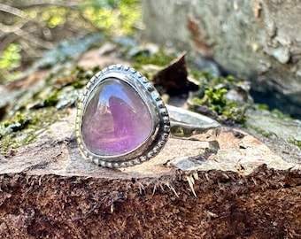Handmade Size 10 Pink Tourmaline and 925 Sterling Silver Hammered Ring
