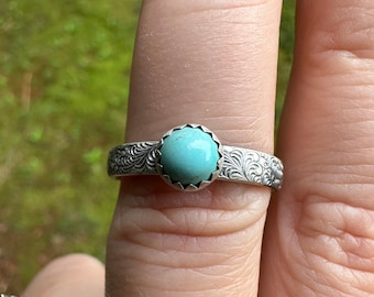 Handmade Size 8.5 Natural Ajax Turquoise 925 Sterling Silver Ring