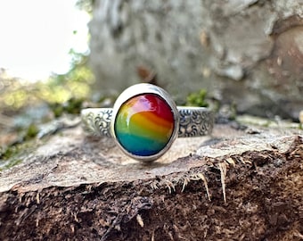 Handmade Size 5.5 Rainbow Glass 925 Sterling Silver Ring