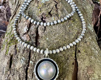 Handmade Sterling Silver Gray Freshwater Pearl Shadowbox Pendant, Necklace Optional