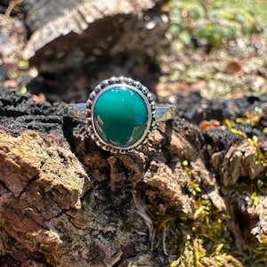 Handmade Size 7 Natural High Grade Fox Turquoise 925 Sterling Silver Hammered Band Ring