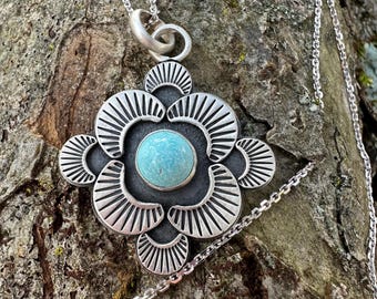 Handmade Natural Nevada Blue Turquoise and Sterling Silver Pendant Necklace