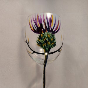 Hand-painted Thistle Wine Glass