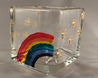 Hand-Painted Rainbow Bridge Personalised Pet Memorial Tea-light Holder