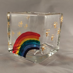 Hand-Painted Rainbow Bridge Personalised Pet Memorial Tea-light Holder