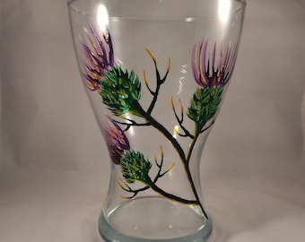 Hand-Painted Curved Scottish Thistle Vase