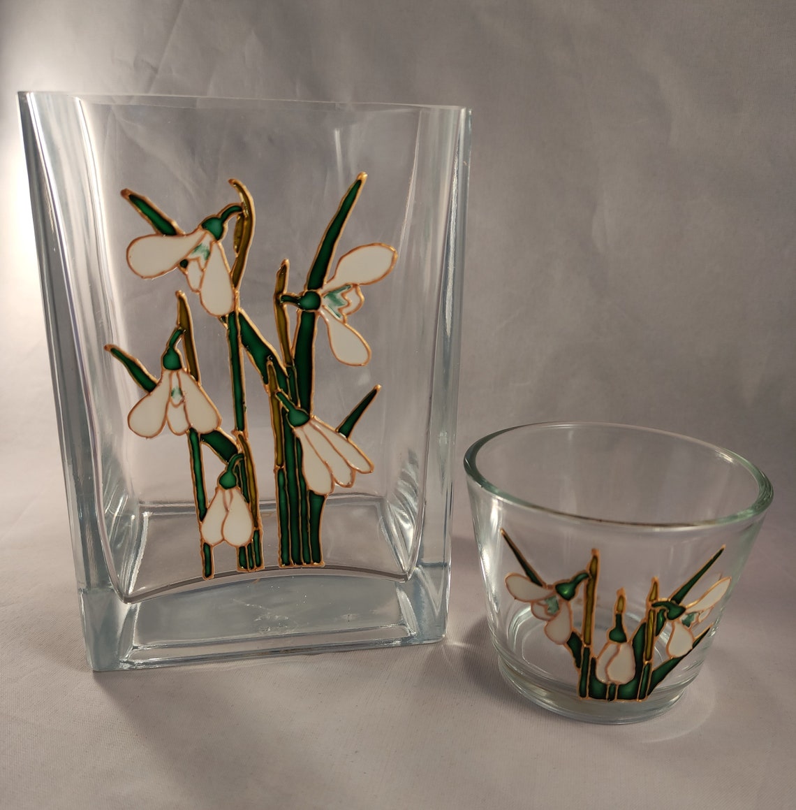 Handpainted Snowdrop Glass Vase With Gold Outline Etsy