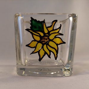 Hand-Painted Sunflower Cubed Tea-light Holder