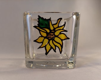 Hand-Painted Sunflower Cubed Tea-light Holder