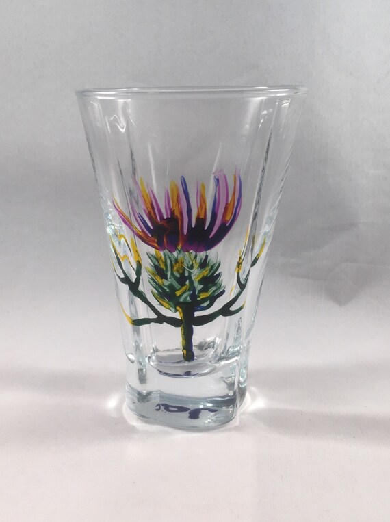 Handpainted Scottish Thistle Shot Glass Sherry Glass Port Etsy