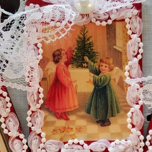 Choose from 3 Lovely Christmas Angel Images Decoupaged onto Wood Plaques Decorated with Lace Faux Pearl Embellishments Unique OOAK Ornaments