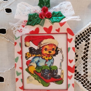 Elige un paquete de 7 adorables adornos de animales antropomórficos, tarjetas navideñas retro de los años 50 decoupage para niños y nietos, excelentes regalos de recuerdo