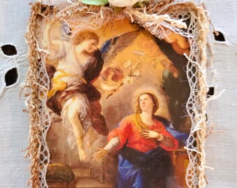 The Annunciation by Luca Giordano 1672/Inspirational Religious Christian Art/Ornamental Gift Tag/Shabby Chic Hanging Ornament/Keepsake