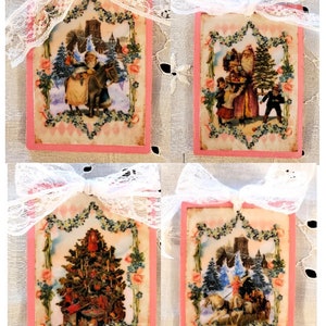Victorian Christmas Ornaments Set: Decoupaged Shabby Chic Lace Ornaments