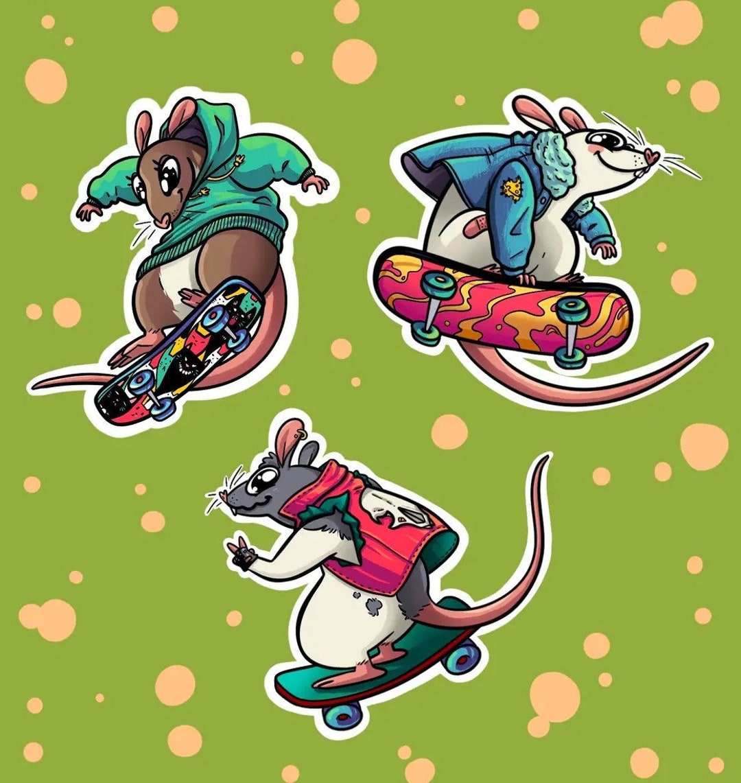 Skateboarding Rats Stickers, Waterproof Vinyl, Scrapbooking, Laptop ...