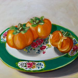 Obst Stillleben Kakis Malerei rustikale Sommer Frühling Wand Kunst Obstplatte vintage 8,5 "X11" KUNSTDRUCK der originalen Ölmalerei