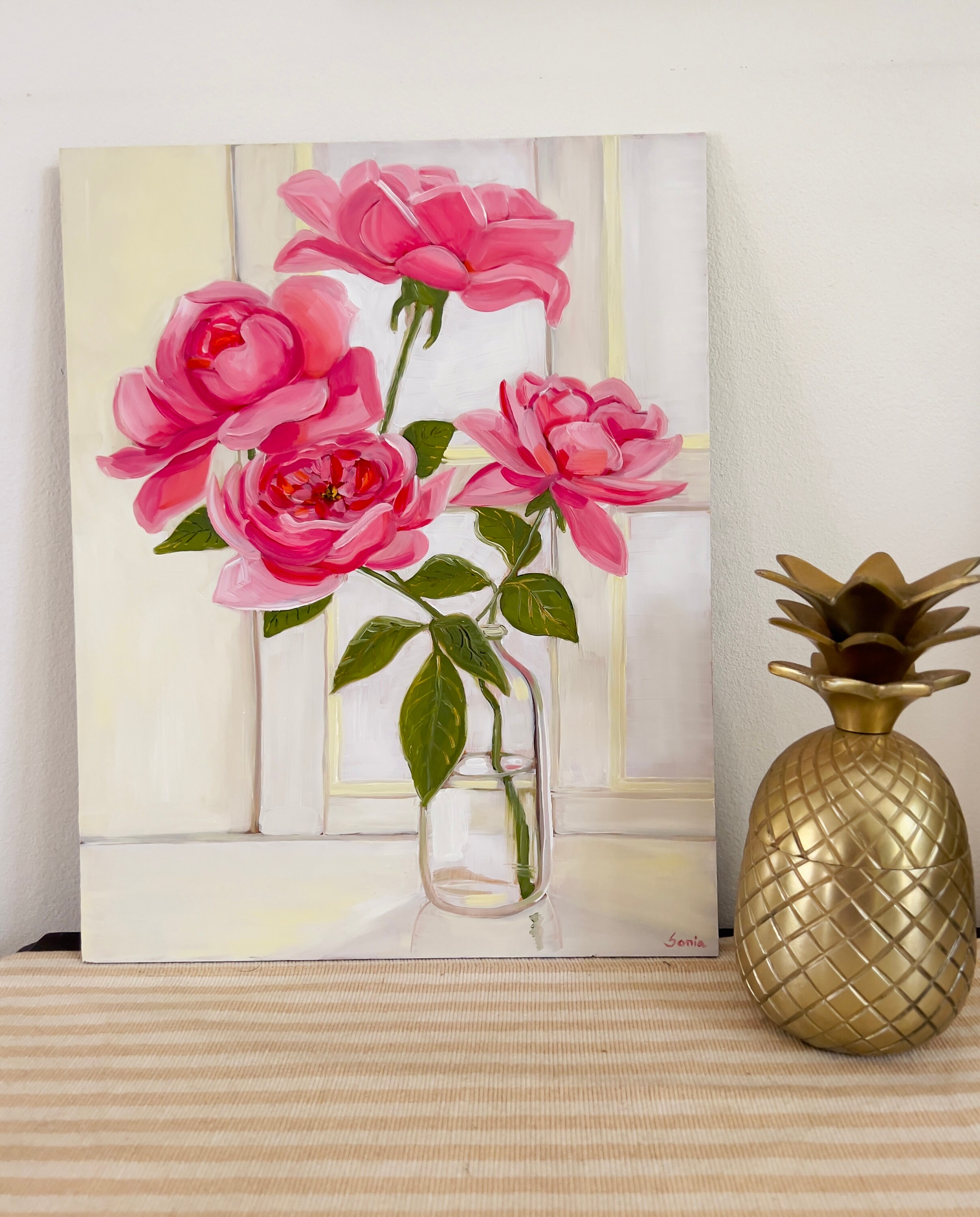 Floral Oil Painting Pink Roses Still Life Original Art Wall Decor Wall ...