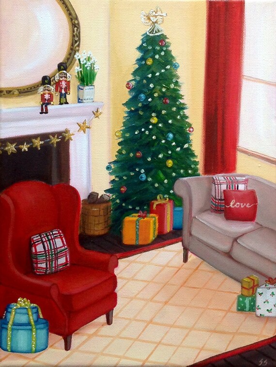 Christmas Painting Oil Still Life Home Interior Painting | Etsy