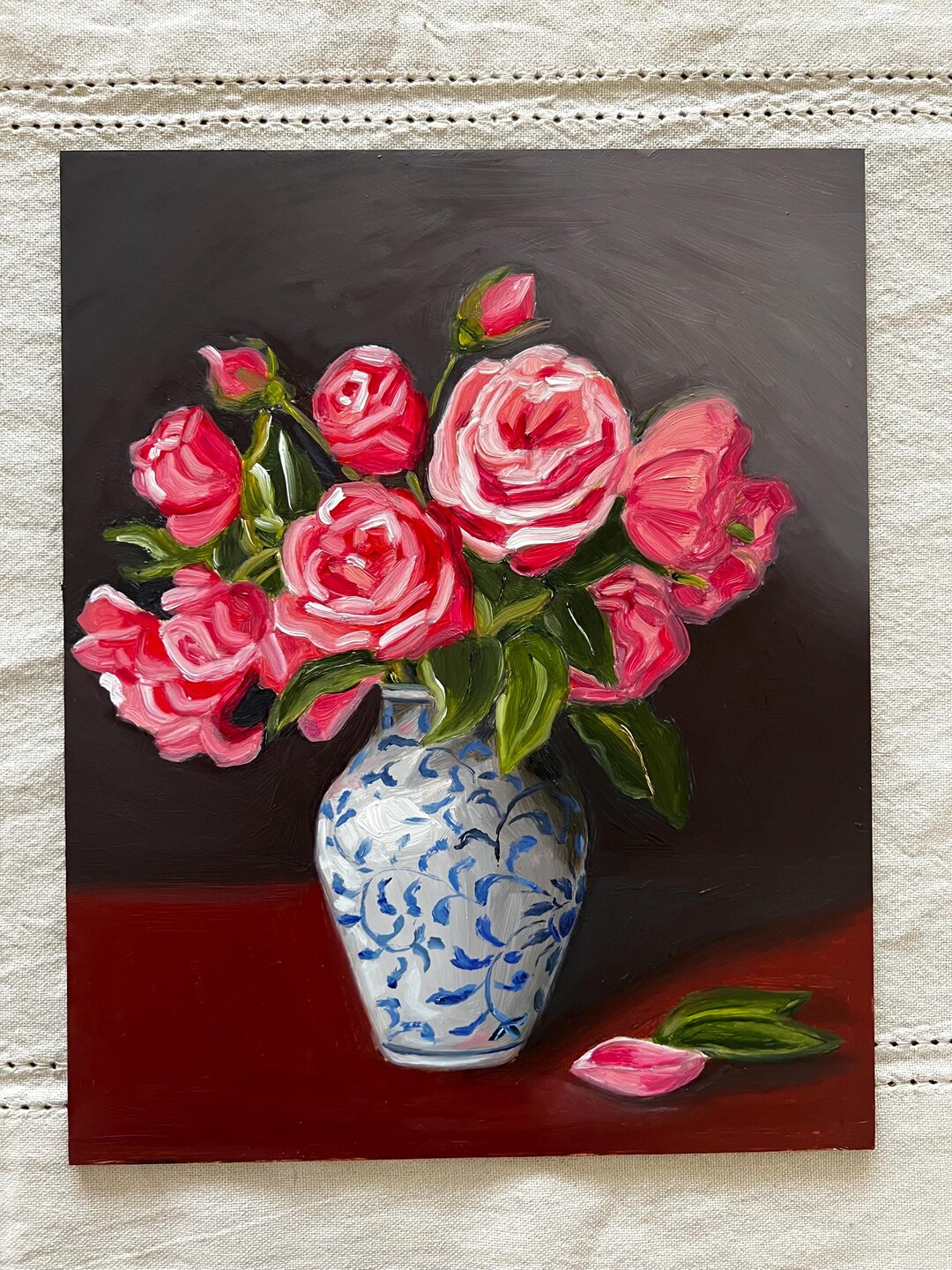 Original Oil Painting: Pink Roses in Vase, Floral Still Life Art (8x10 ...