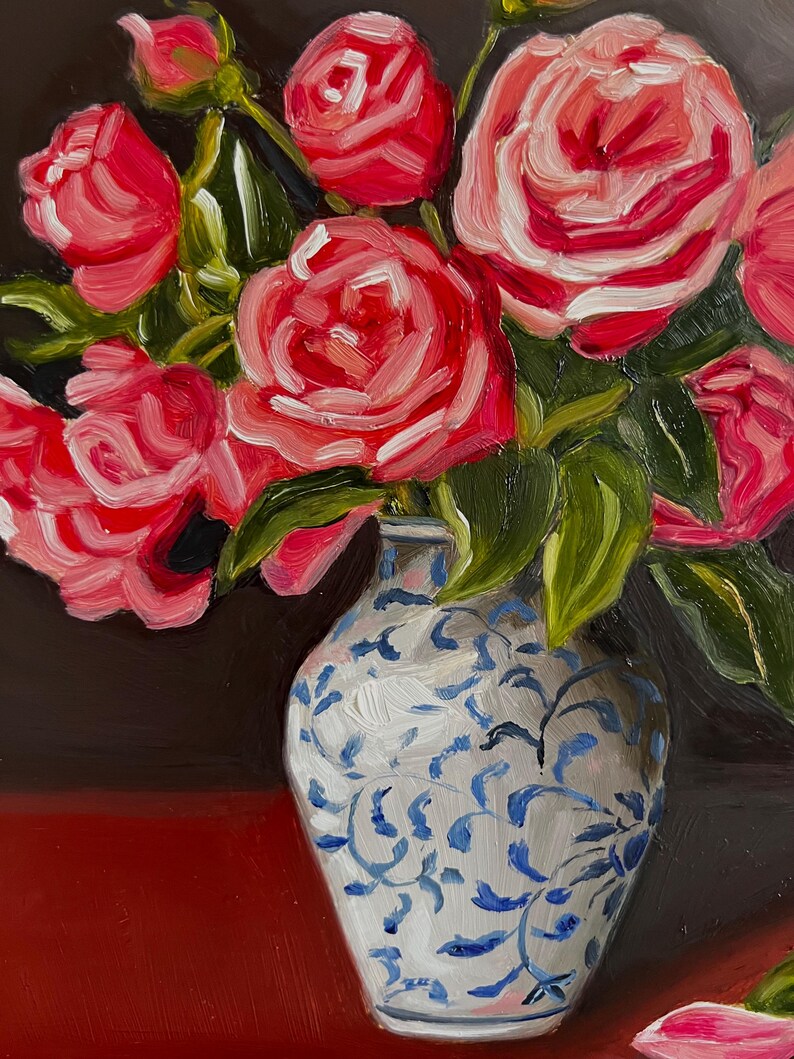 Original Oil Painting: Pink Roses in Vase, Floral Still Life Art (8x10 ...