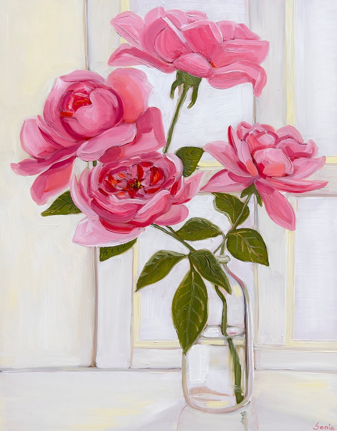 Floral Oil Painting Pink Roses Still Life Original Art Wall Decor Wall ...