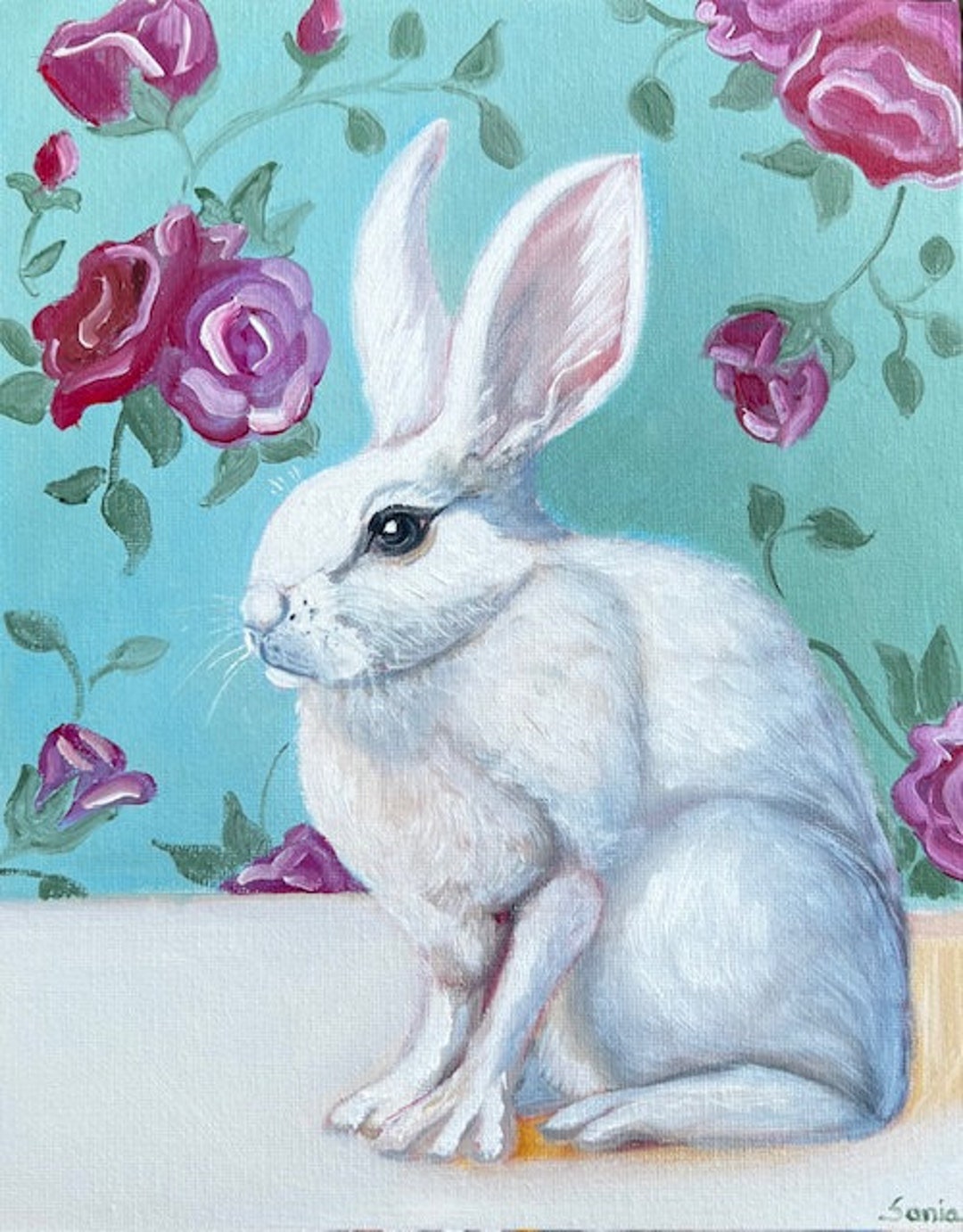 Still Going Rabbit Original Oil Painting Rabbit Bunny Hare Spring Painting Still Life ...