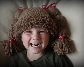 Op koolpatch geïnspireerde hoed, Halloween-hoed, wintermuts, babymutsje, fotoshoot, fotorekwisiet, paardenstaarthoed, paardenstaarthoed, gehaakte muts