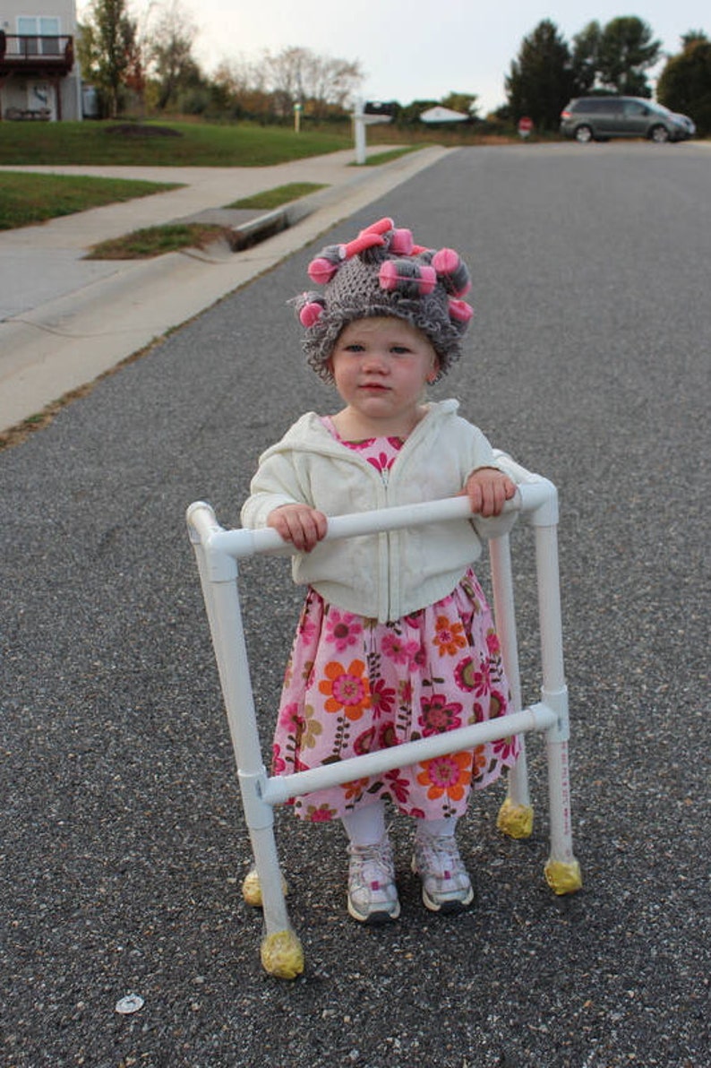 Old Lady Hat Hair Curler Hat Grandma Hat Granny Cap crochet Baby Hat photo prop Hair Hat Warm Winter Hat Halloween Hat Girls Hat
