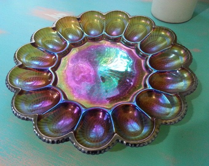 Indiana Glass Carnival Glass Deviled Egg Plate Hobnail Pattern Etsy