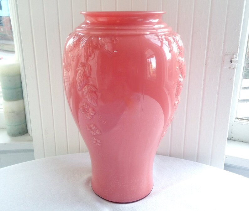 Hollywood Regency Coral Floor Vase with Applied Floral Design Etsy