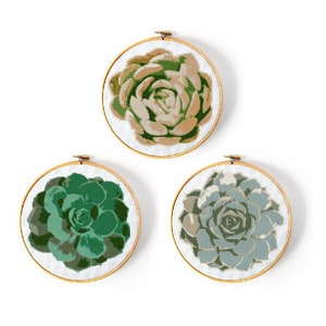 Echeveria Succulent Plants Cross Stitch Pattern Set of 3