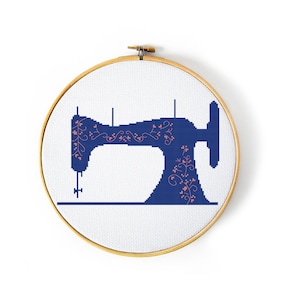Flower Old Vintage Sewing Machine Cross Stitch Pattern