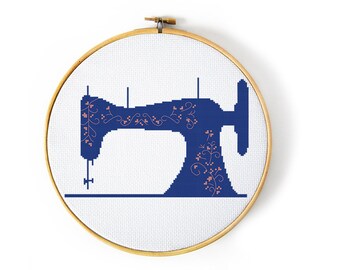 花のクロスステッチキットのヴィンテージミシン、刺繍用レトロシンガー