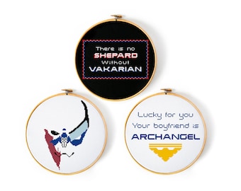 Mass Effect Garrus Archangel No Shepard Without Vakarian 3 Cross Stitch Pattern Set