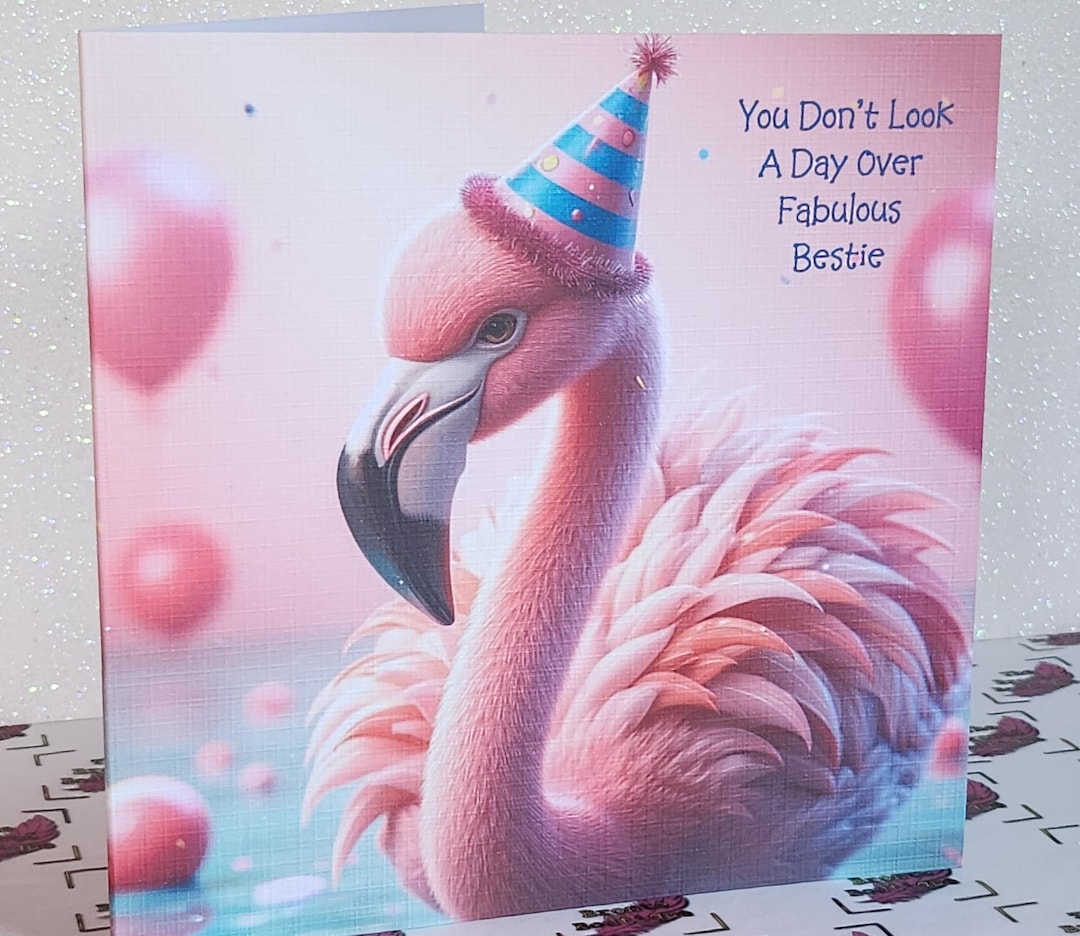 Flamingo Birthday Card Pink Flamingo With Birthday Hat 'you Don't Look