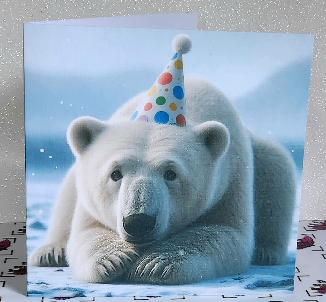 Polar Bear Birthday Card Polar Bear Wearing Birthday Hat Happy Birthday ...