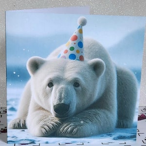 Polar Bear Birthday Card Polar Bear Wearing Birthday Hat Happy Birthday ...