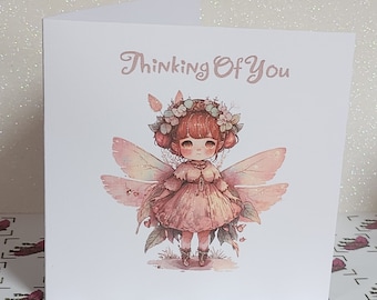 Thinking Of You Fairy Card Woodland Fairy Mental Health Friendship Anniversary Linen Effect Get Well Soon Mother's Day Free Delivery