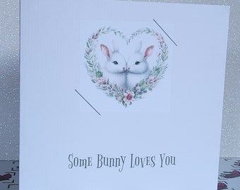 Carte couple lapin Some Bunny Loves You Wife Anniversaire de mariage Saint Valentin Partenariat civil Fait main Effet lin Livraison gratuite
