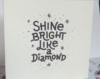 Biglietto di affermazione positiva 'Shine Bright Like A Diamond' Quadrato effetto lino color avorio con cristalli Swarovski Glitter Salute mentale Consegna gratuita