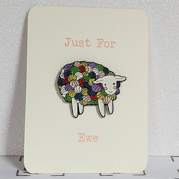 Sheep Enamel Pin Badge On Gift Card Multicolour Sheep Badge 'Just For Ewe' Friendship  Birthday Thinking Of Ewe Positivity Mental Health