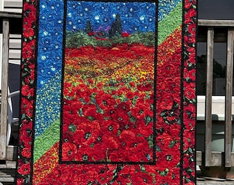 Poppy Dreams quilted throw or wall hanging